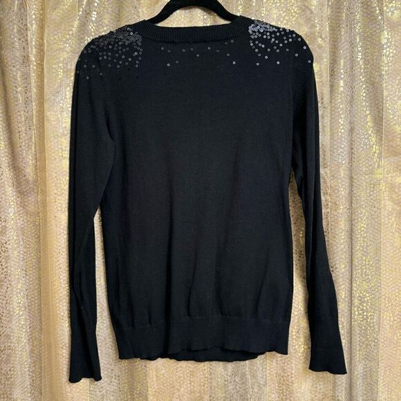 Express Black Sequin Shoulder Long Sleeve Sweater Top Medium - Picture 2 of 6